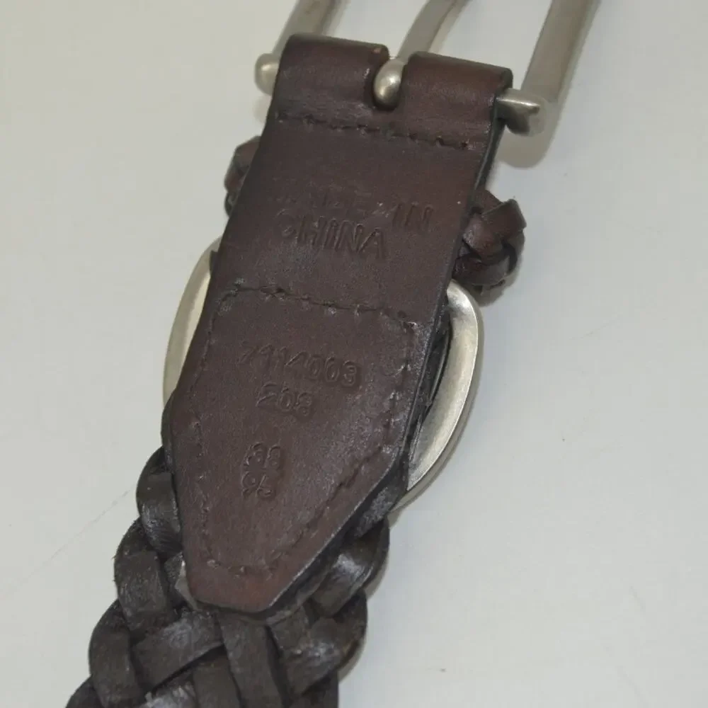 CRL Brown Leather Braided Weaved Men's Belt Silver Size 38